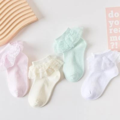 4 Paires/Set Chaussettes d'Été pour Filles Enfants Fines Dentelle Mesh Princesse Chaussettes pour Enfants Filles Coton Adolescents Chaussette Blanche 1-15A