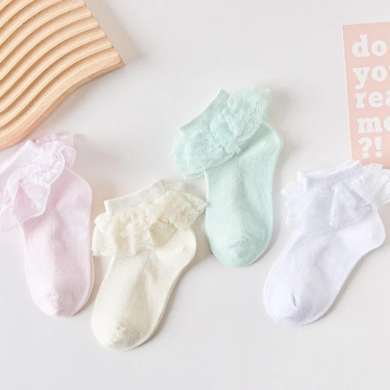 4Pairs/Set Summer Children's Girl Socks Thin Lace Princess Mesh Kids Socks For Girls Cotton Teenagers White Sock 1-15T
