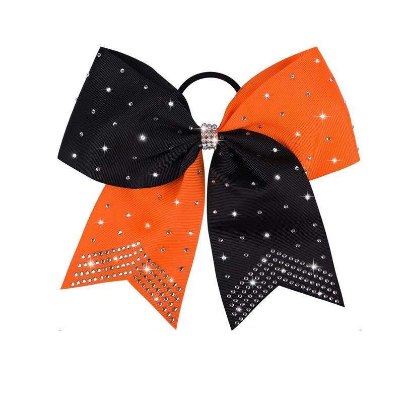 European & American Swallowtail Bow Hair Tie for Kids - Rhinestone Ribbed Rubber Band Headdress оранжевый/чёрный