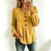 Damen Freizeit Farbe V-Ausschnitt Knopf Langarm Locker Geschnitten Quaste Bluse