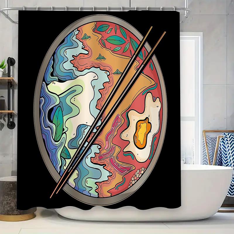 

Japanese Ramen Noodle Shower Curtain Waterproof Vintage Food Decor Bathroom Set Artistic Japanese Cuisine Wall Hanging W60H190(CM)-1 Pcs