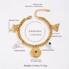 Golden Tone Stainless Steel Evil Eye Charm Bracelet with Freshwater Pearl for Women