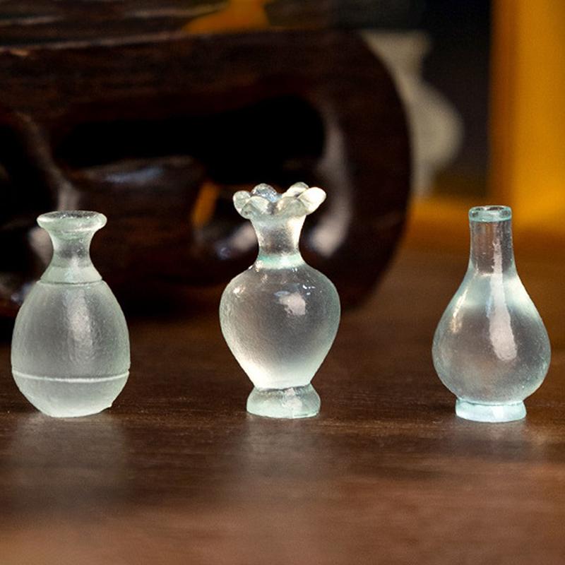 Dollhouse 1PC Resin Ice Transparent Antique Bottle Porcelain Ornaments Dolls House Micro Landscape Decoration DIY Accessories