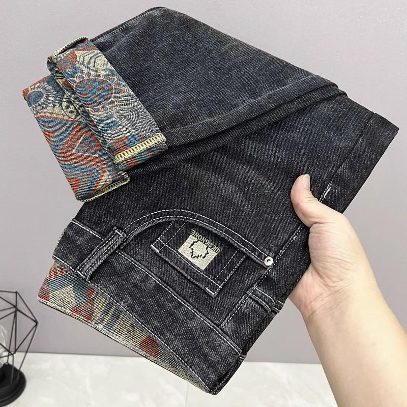 

Летние стрейч-джинсы для мужчин 2025 Новые облегающие Выбеленные Черные Серые Модные Универсальные Корейский стиль Выбеленные Со средней посадкой Длинные брюки для мужчин 36 чёрный