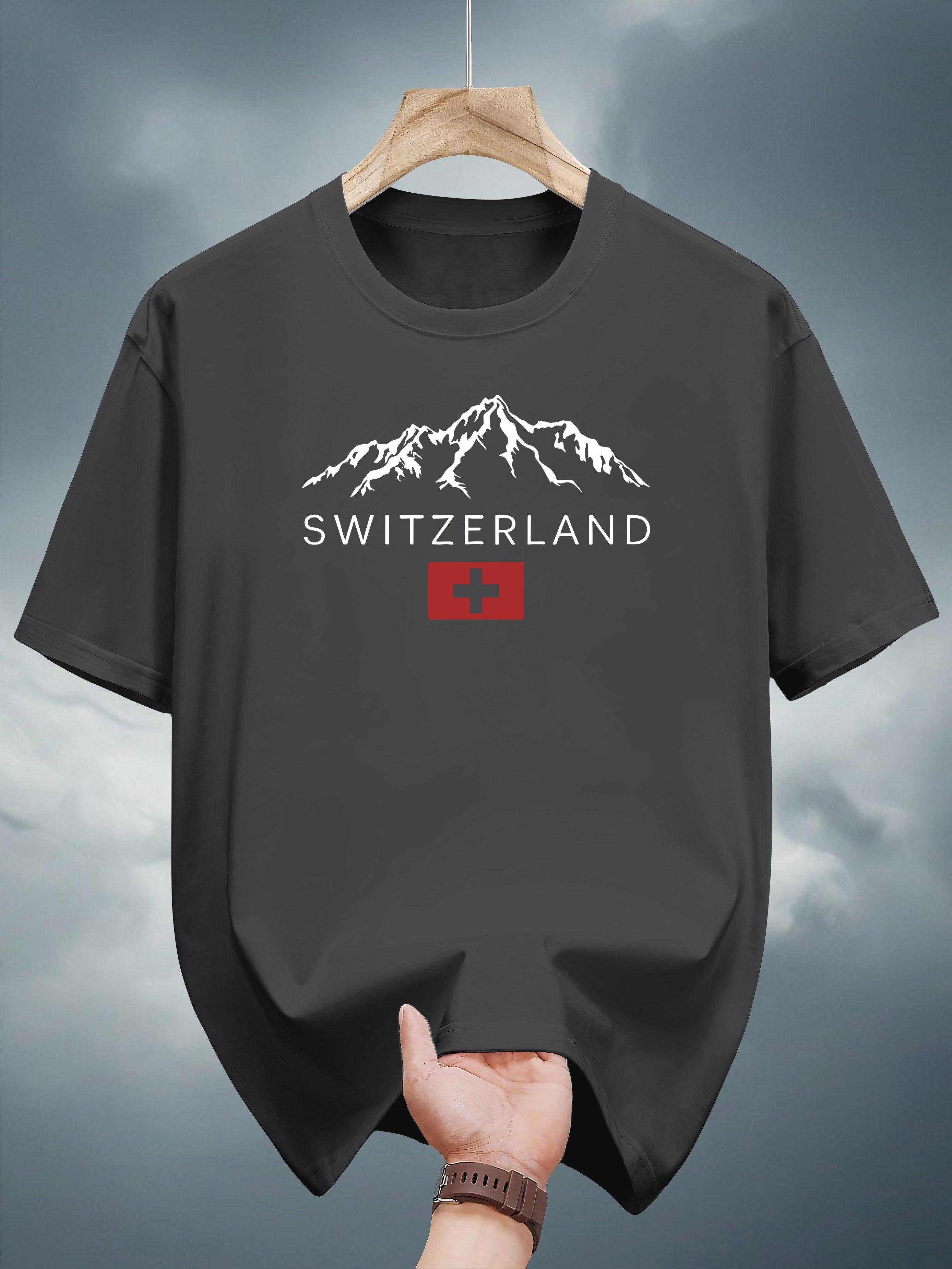 200g 100% Cotton Short Sleeve T-shirt - Swiss Alps Print with Flag Emblem XXXL