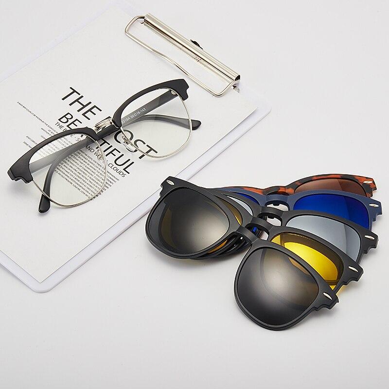 1/6 In 1 Magnetic Clip On Sunglasses For Men Women Polaroid Sun Glasses Frame With Bag Optical Accessories