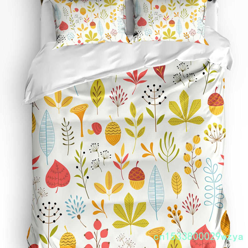 Maple Leaf Dots Autumn Art Printed Comfort Duvet Cover Pillow Case Home Textile Quilt Cover Boy Kid Teen Girl 3pcs Bedding Set
