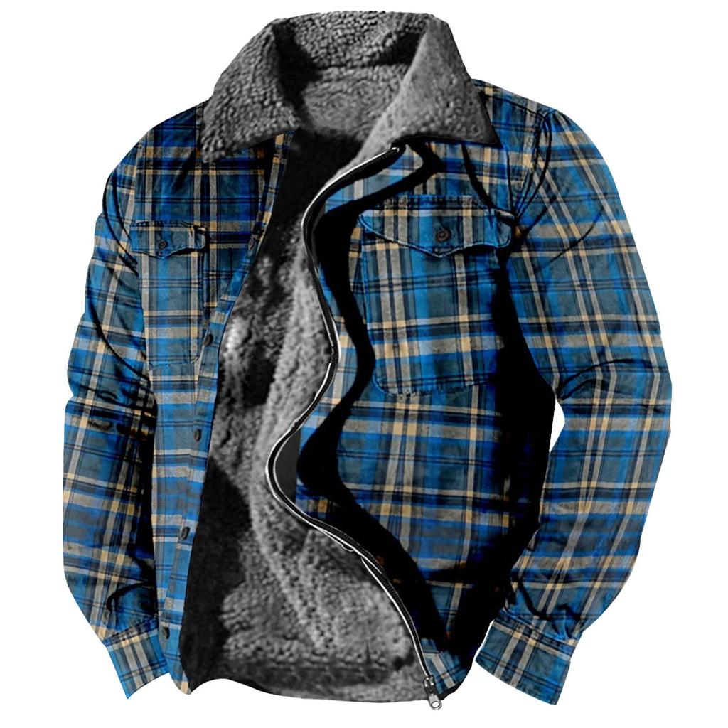 Casaco masculino xadrez estampado lã espessado jaqueta masculina casual fashion casaco quente