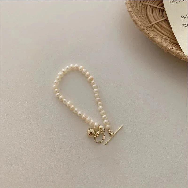 Collar de Perlas de Agua Dulce Naturales Barroco Vintage para Mujer Cierre de Pinza Dorado Círculo Gargantilla Joyería