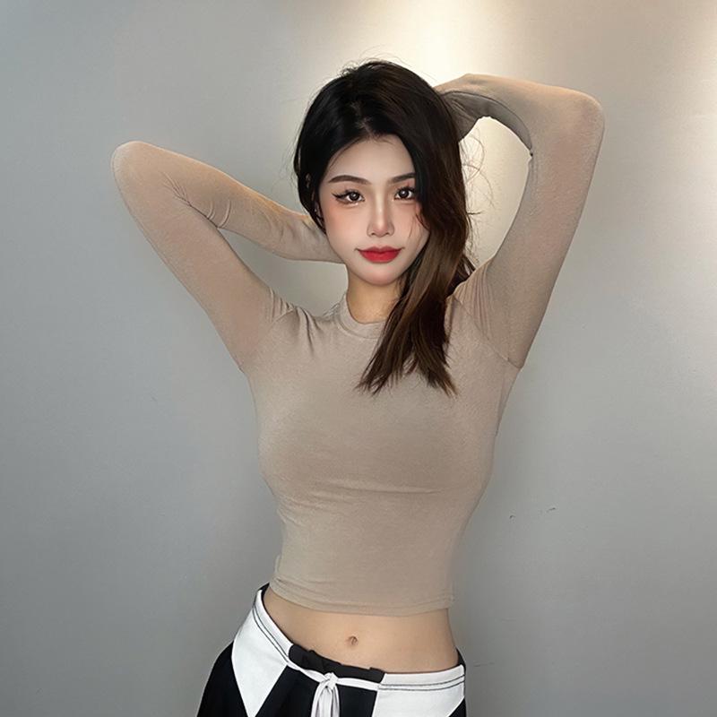 Dongdaemun Slim Fit Sexy Long Sleeve Cropped T-Shirt for Women