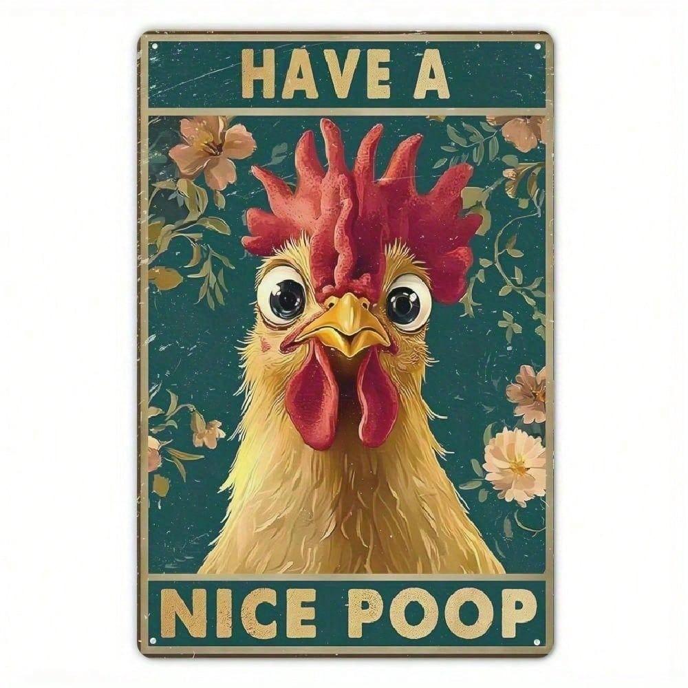 Funny Chicken Tin Sign 8x12 Inch Rustic Farmhouse Metal Wall Art Home Decor