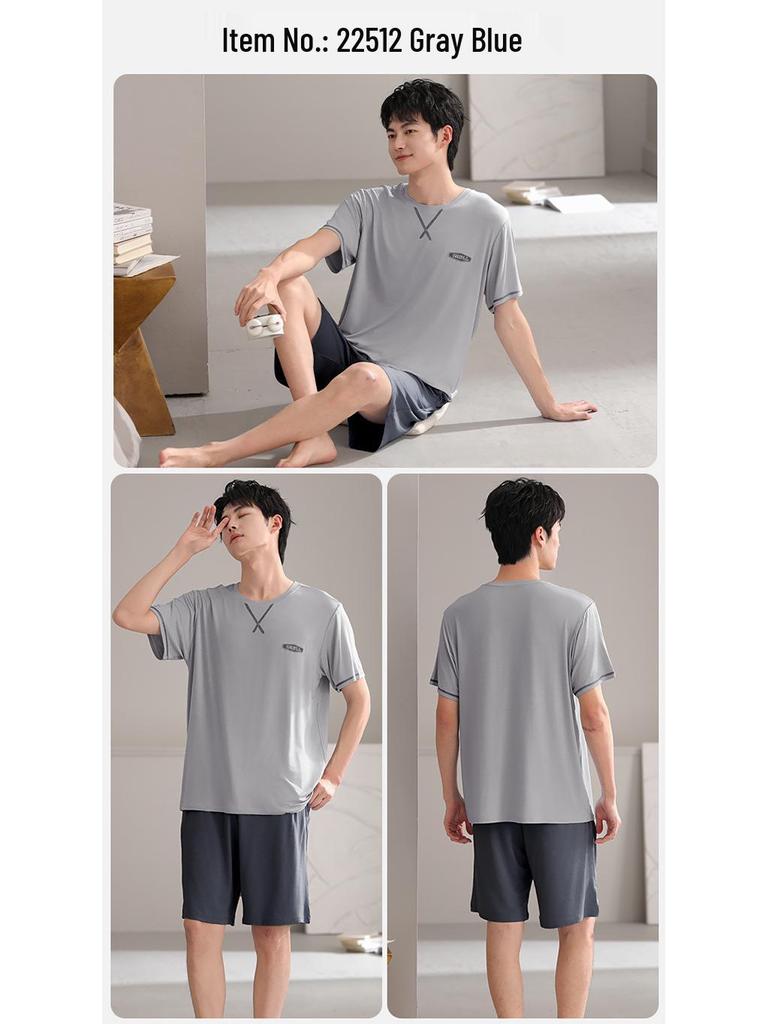Men's Summer Modal Pajama Set: Korean Style Short-Sleeved Top and Shorts for Teens and College Students