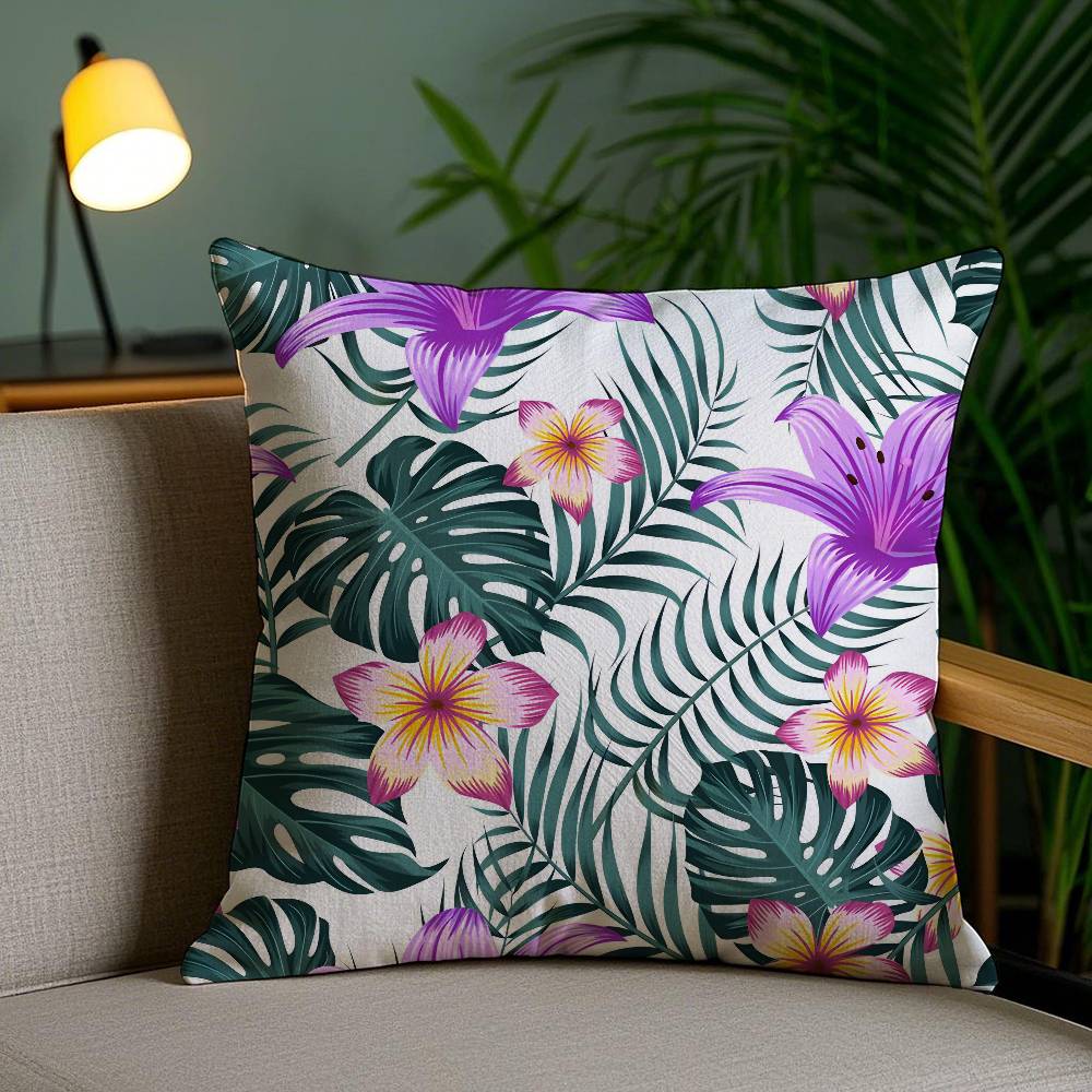 Tropical Leaves Series Pillow Case Home Dorm Chair Back Short Plush Double-sided Printing Office Nap Time Cushion Cover