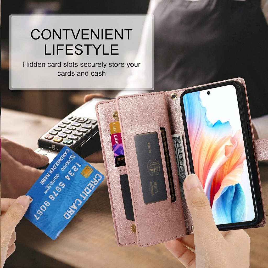 For Xiaomi Poco M7 4G (EU) (171mm) Case Zipper Pocket Wallet Leather Phone Cover with Straps