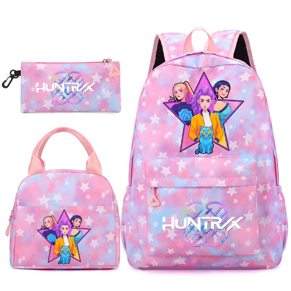 3Pcs/set Anime Cartoon Printed Backpack Handbag Pencil Case for Teenger Student Girl Boy Large Capacity Waterproof Bookbag