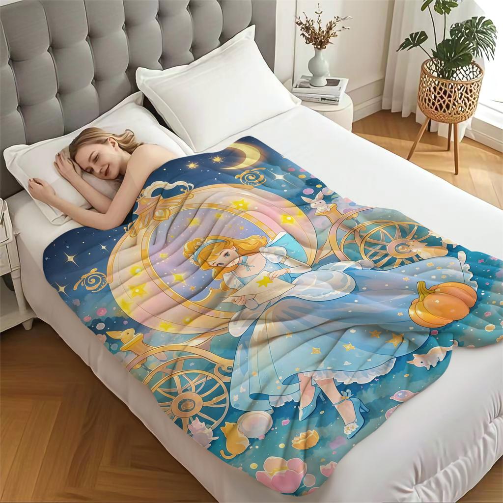 Disney Cinderella Princess Flannel Blanket Dreamy Pumpkin Carriage For Kids Room Nap Throw Blanket Ideal Gift for Friend