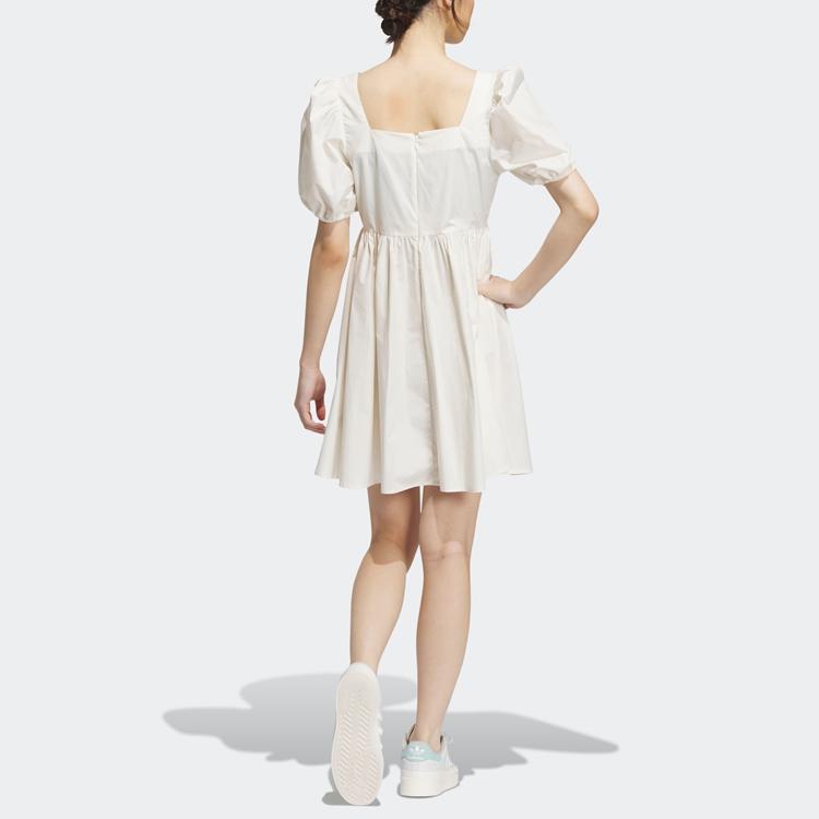 Adidas Originals Monkey Kingdom X  Trefoil Woven Dress With Lantern Sleeves Women Dress Pink White IP1772