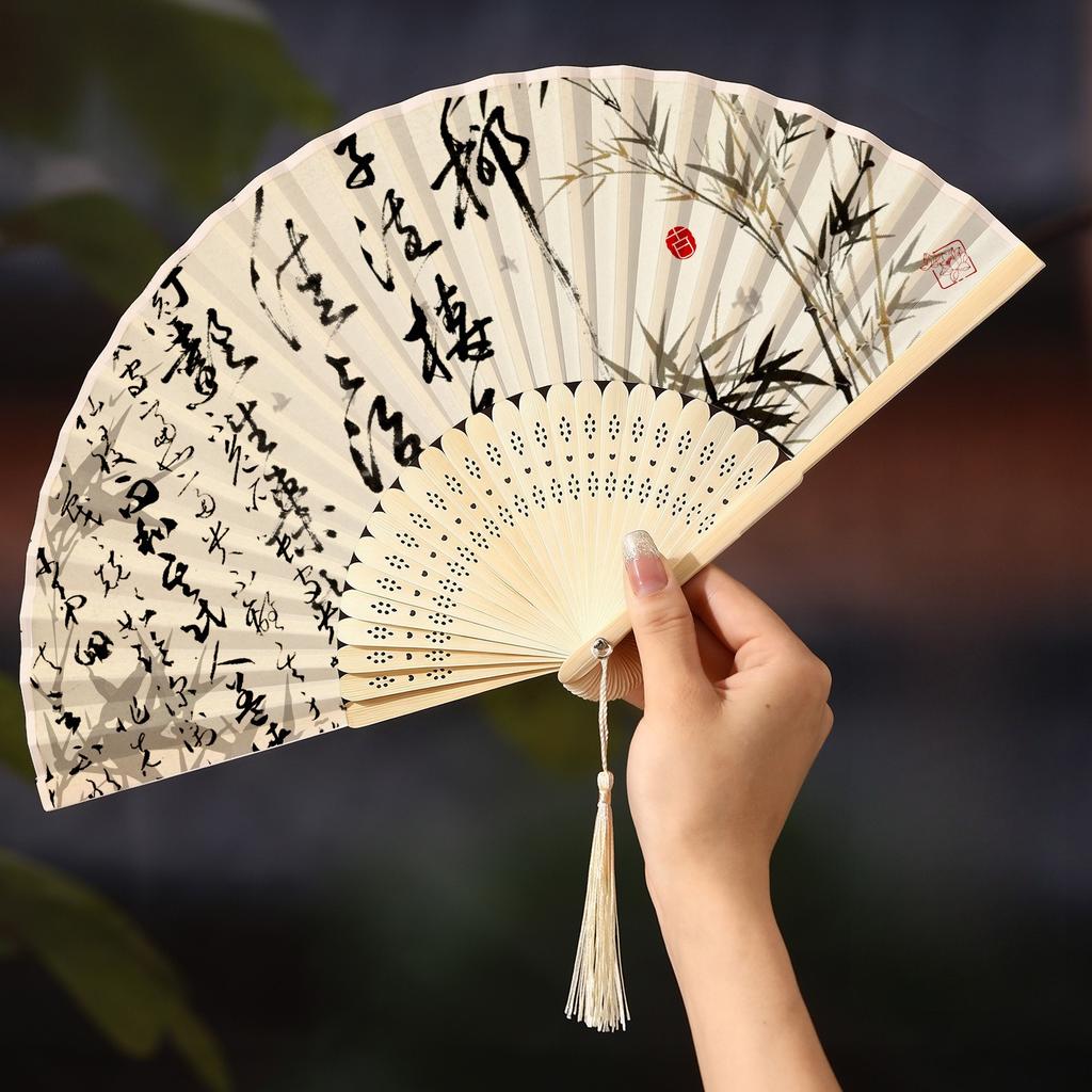 Tragbarer Faltfächer im chinesischen Stil für Damen & Kinder - Hanfu, Qipao, Sommer-Tanzaccessoire
