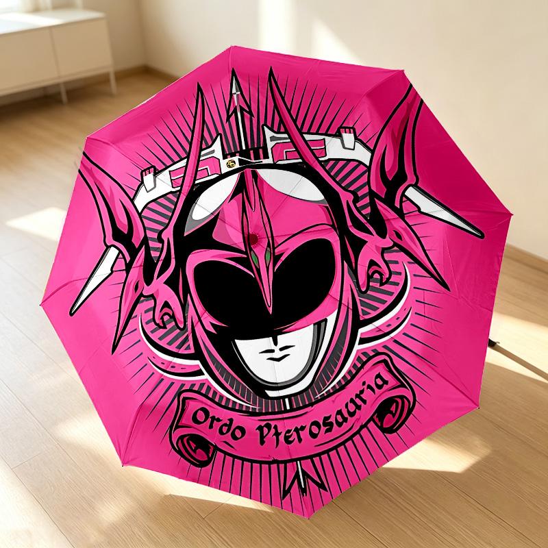 Pink Power Ranger 8 Ribs 3Fold Black Glue Uv Protection Umbrella Sun Protection Rainproof Compact Folding Umbrella For Travel Daily Use C924200