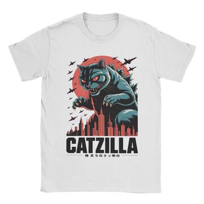Streetwear Monsters Catzilla Tshirt Unisex Oneck Short Sleeve Top Tee Cotton Summer Top Tee