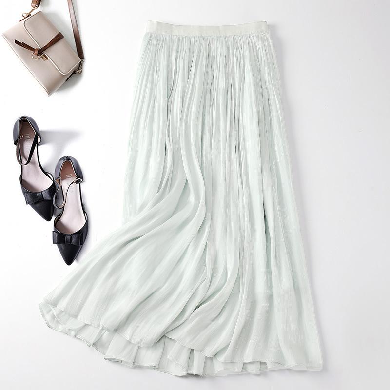 Silky A-line Skirt for Women - Slim, Drapey, Elegant, Medium-Length with Elastic Waist, Perfect for Summer