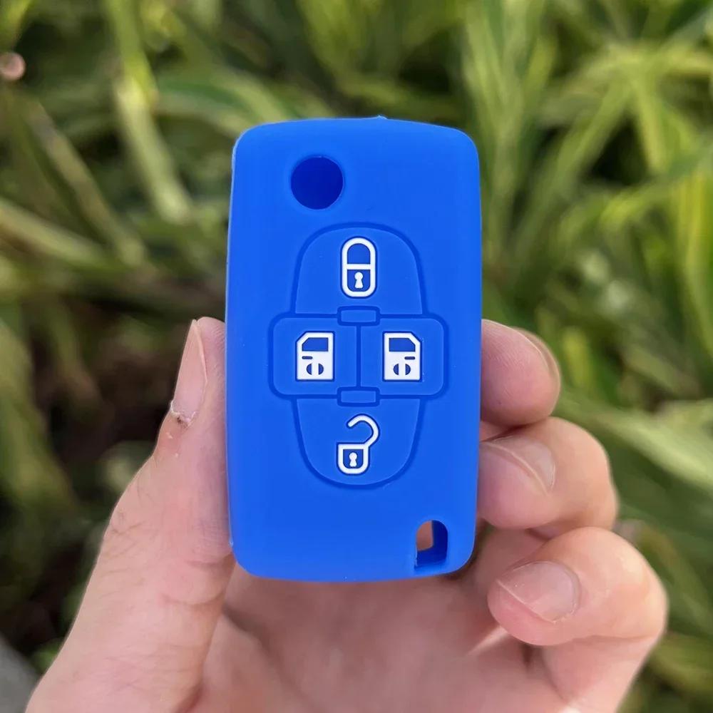 Silicone Car Key Cover Protect or Case Shell Rubber Holder KeyChain Accessories for Peugeot 1007 Citroen C8 4 Button Flip Remote