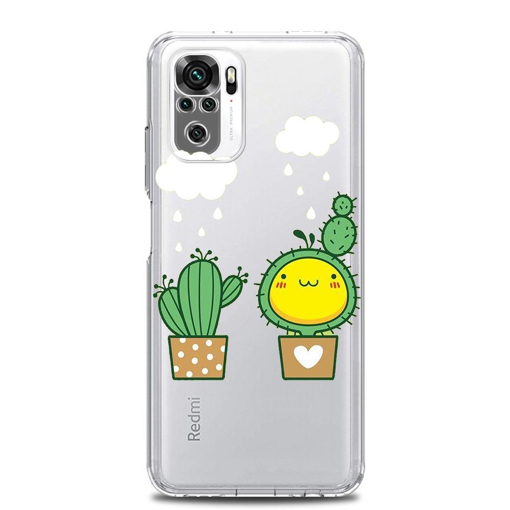 Cute Green Cactus Botany New Square Clear Phone Case For Xiaomi Redmi Note 12 11 9S 9 8 10 Pro+ 7 8T 9C 9A 8A K40 Gaming Cover