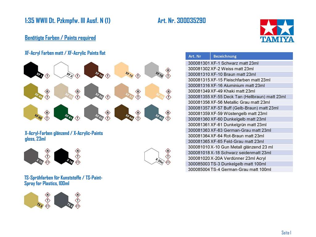 TAMIYA Military Miniature Series Deutscher Panzer III Panzer Typ N Kunststoffmodell 35290 1/35 Nr. 290