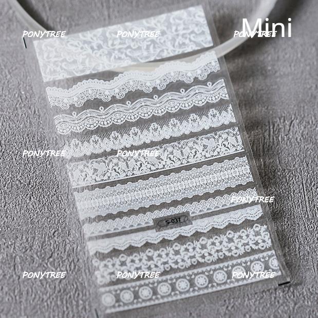 Delicate White Lace Bowknot Simulated Fabric Ribbon Silver Stamped Noble Rhinestone 5D Adhesive Nail Art Sticker Manicure Decal