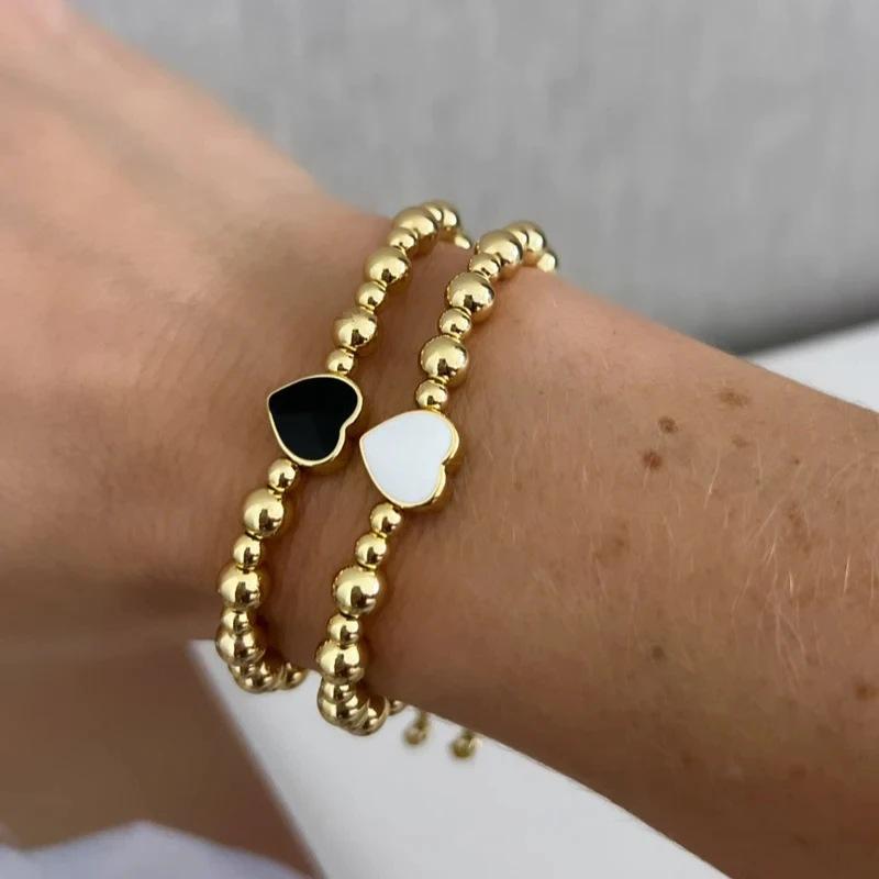 

18K Gold-Plated Beaded Heart Bracelet for Women