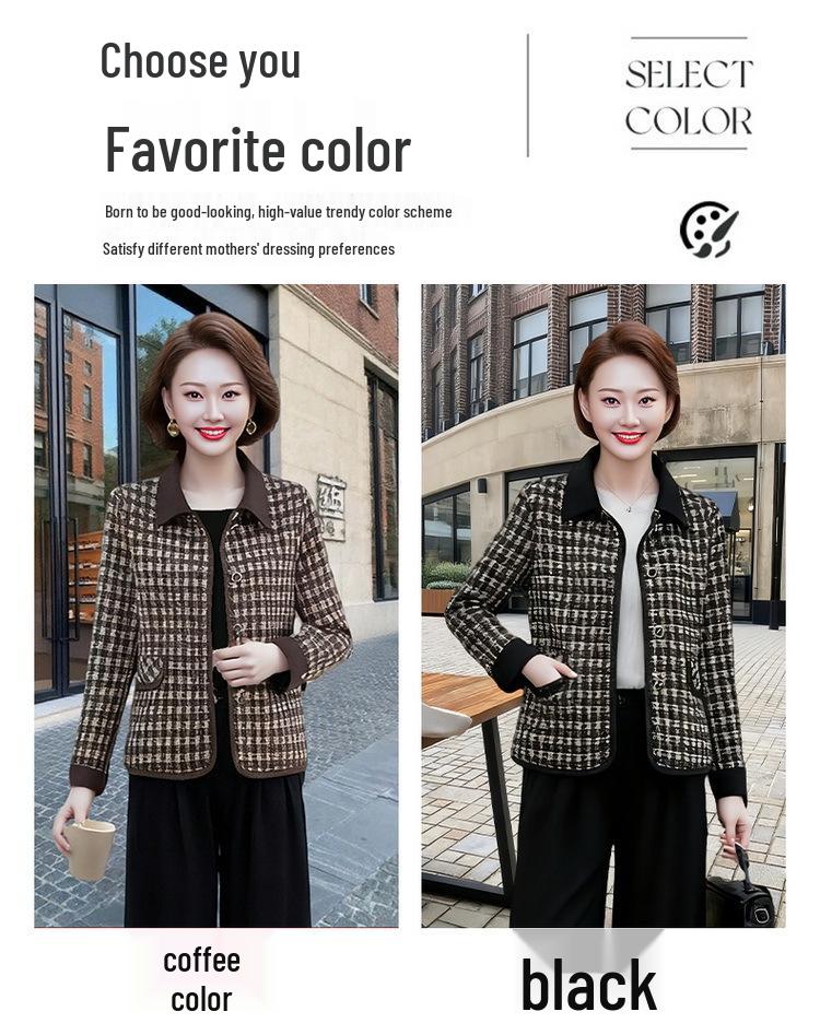 2025 Spring/Fall Women's Plaid Jacket - Casual Fashion for Middle-Aged & Elderly