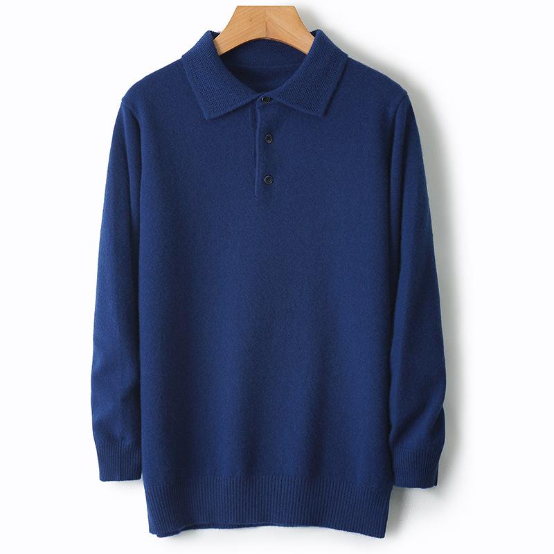 Men's Fashionable Pure Wool Solid Color Long-sleeve Polo Sweater
