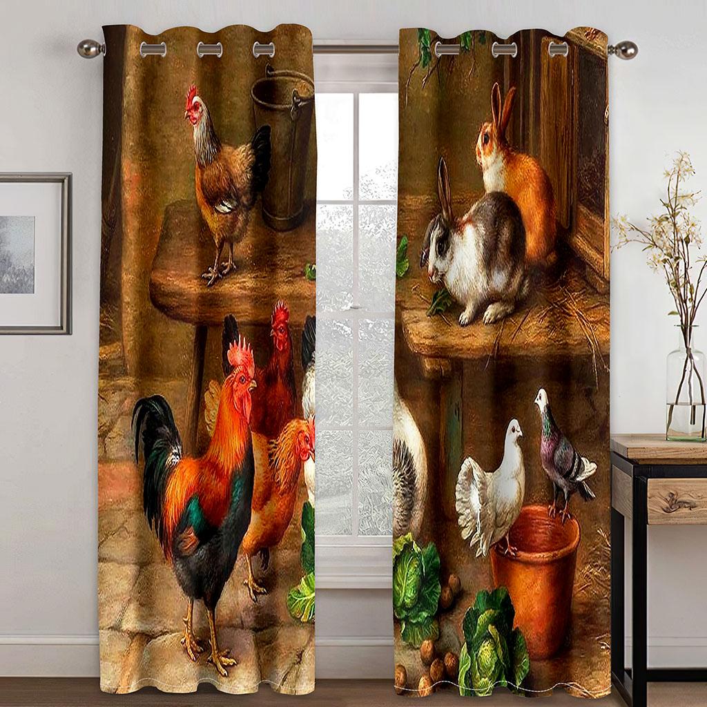 Rooster Miller-Aniaml Chicken Window Curtains, Living Room, Kitchen, Balcony, Home Decor, Bedroom, Patio Decoration