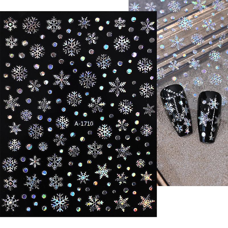 1Sheet Christmas Decorations 2026 New Year Nail Stickers Press On Nails Laser Snowflake Snowman Christmas Tree 3D Nail Decal