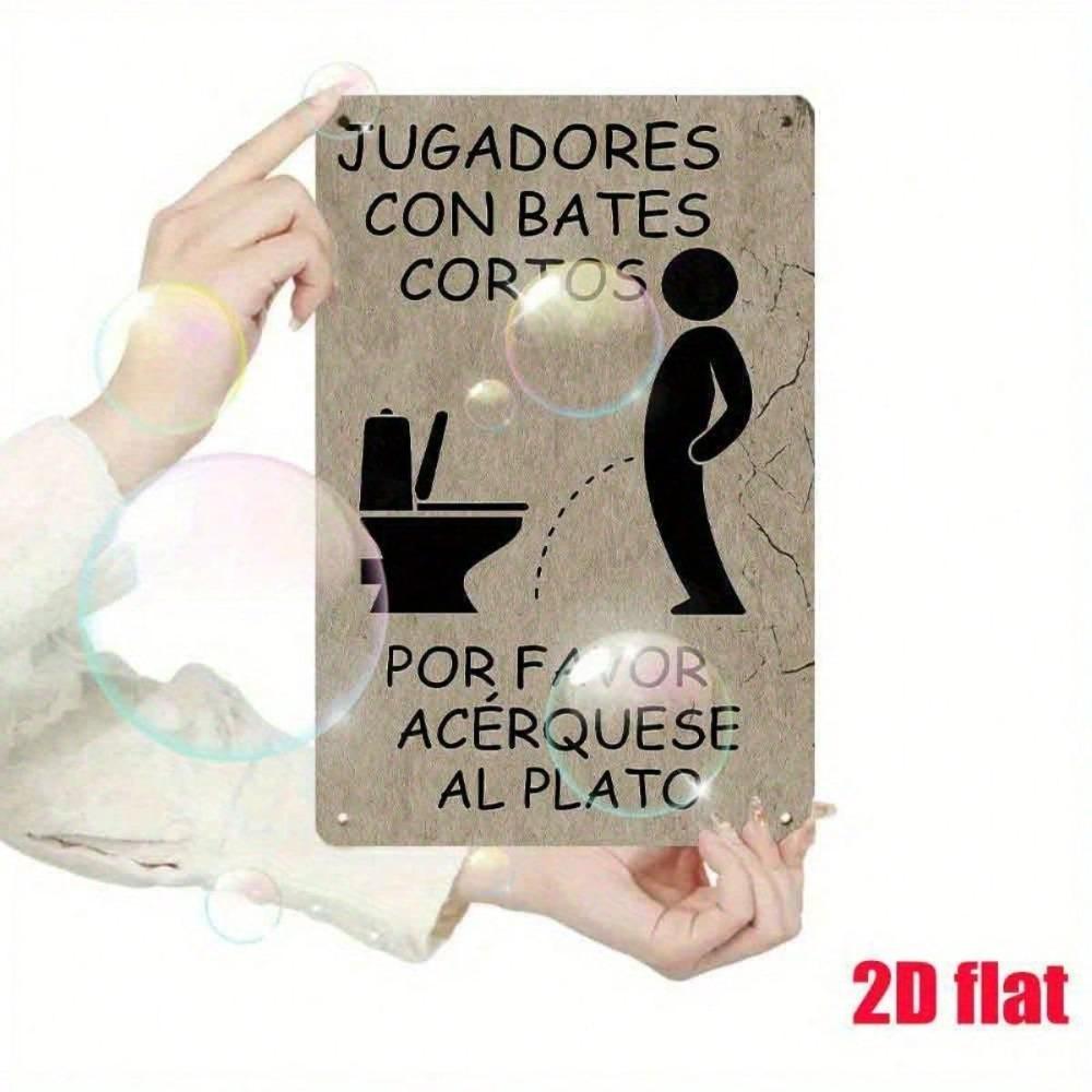 Vintage Spanish Tin Sign Toilet Reminder, 2D Flat Metal Wall Art, Retro Bathroom Decor for Home Bedroom Dining Room