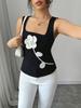 Sleeveless Women's Knitted Shirt with 3D Flowers - European & American Style