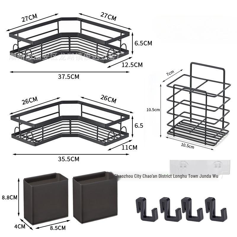 Iron Art Punch-Free Bathroom Triangle Shelf - Wall-Mounted Corner Soap Holder & Toiletries Storage Rack