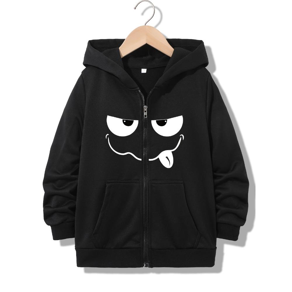 Boys Girls Kids Funny Sly Face Graphic Zip Up Hoodie Loose Long Sleeve Hooded Jacket Casual Cute Outerwear
