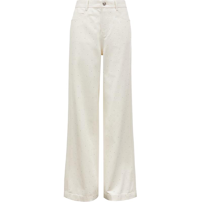 

Джинсы прямого кроя с высокой посадкой, свободные, со стразами, только весна 2025 S