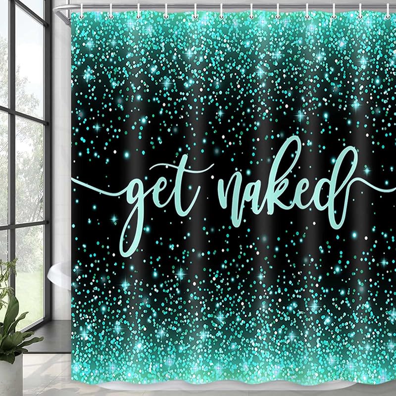 Boziqr Fabric Purple Shower Curtain, Get Naked Shower Curtains for Bathroom, Funny Cute Art Fonts Words Bath Curtains Women Girls Bathroom Decor, No