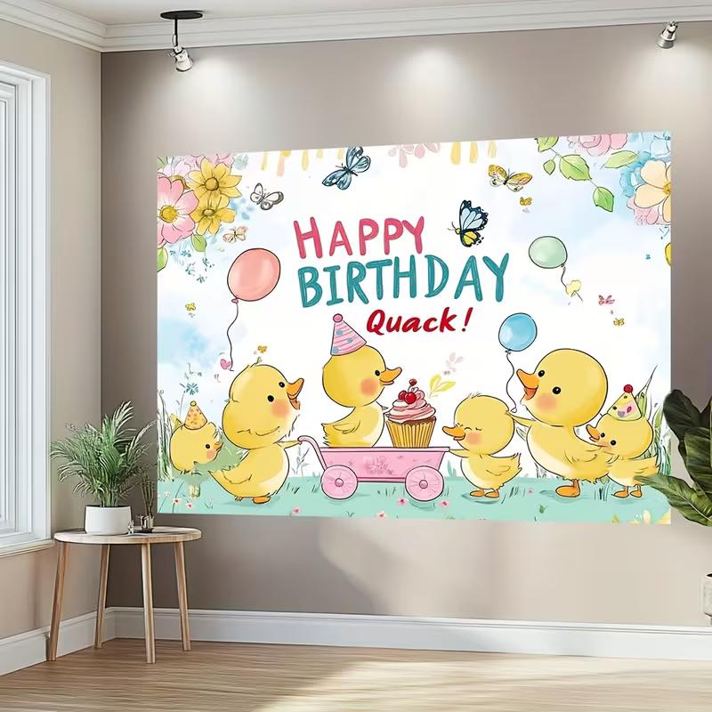 

2D Cartoon Duck Family Birthday Tapestry Toddler Party Background Cloth 47.2x31.5inch/120*80cm