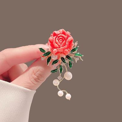 Çin Tarzı Şakayık Broş Kadın Lüks Retro İnci Çiçek Pin Duygu Giysileri Korsaj Aksesuarları