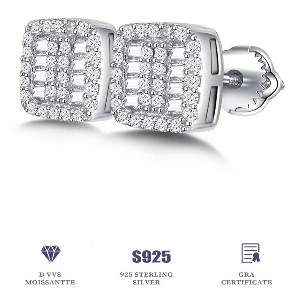 Rechteckige 925 Sterling Silber Damen Moissanite Ohrringe 925 Silber Moissanite Hochzeitsohrringe für Bräute