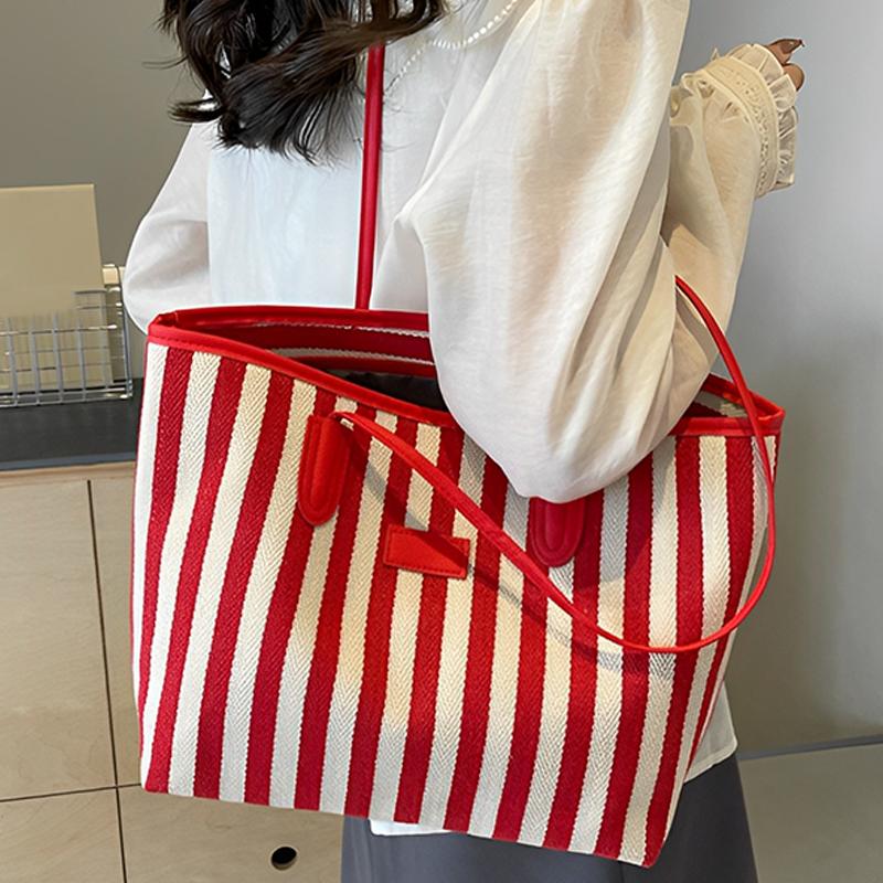 Striped Large-Capacity Casual Bag Spring And Summer Versatile Ins Foreign Style Shoulder Underarm Bag Going Out Tote Bag
