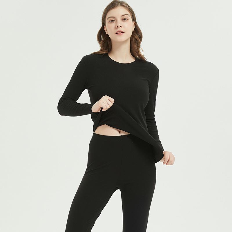 Schwarz & Weiß Rundhals Gebürstetes Thermounterwäsche-Set: Unisex Elastische Einfarbige Warmwäsche