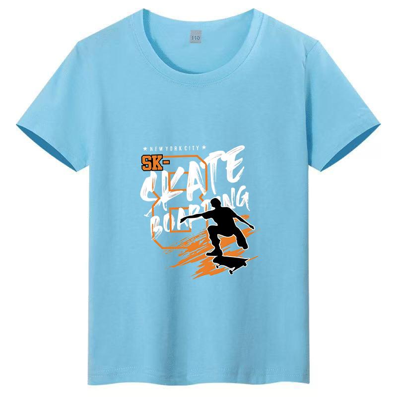 

2026 Summer New Skateboard-Themed Printed Kids T-Shirt, Crew Neck Casual Parent-Child Top, Short Sleeve 100