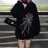 Womens Oversized Hooded Sweatshirt With Rhinestone Spider Print Long Sleeve Casual Top Winter