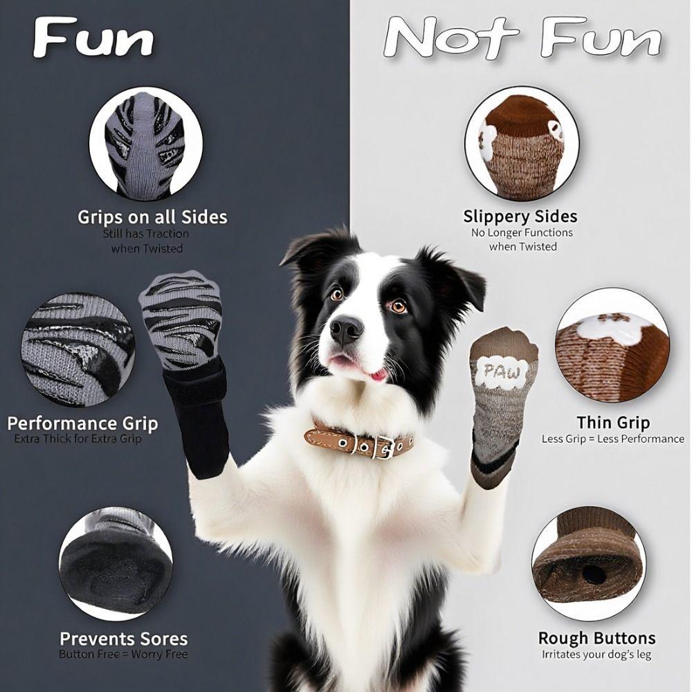 4pcs/set Adjustable Anti-Slip Dog Socks Anti-Scratch Dog Shoes Soft Dog Boots  Floor Protection