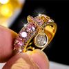 Luxury Female Pink Round Zircon Stone Engagement Ring Yellow Gold Color Wedding Jewelry For Women