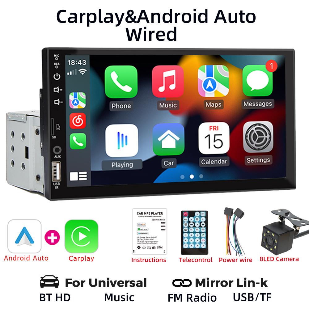 HIPPBQCC 7 Inch Car Radio Carplay Android Auto 1 Din Multimedia Bluetooth Player HD Touch Screen Mirror-Link USB FM AUX Input